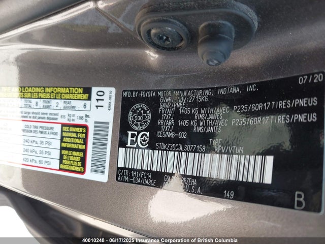 Toyota SIENNA LE 2020 5TDKZ3DC3LS077158 Image 9