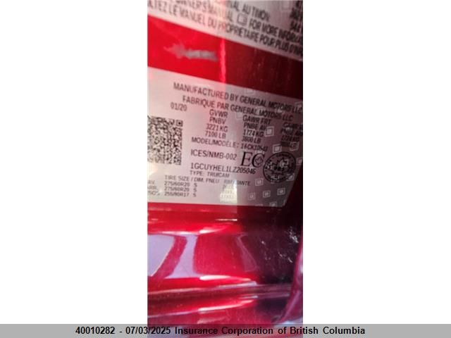 1GCUYHEL1LZ205046 Chevrolet l87 - di dfm, alum, gen 5