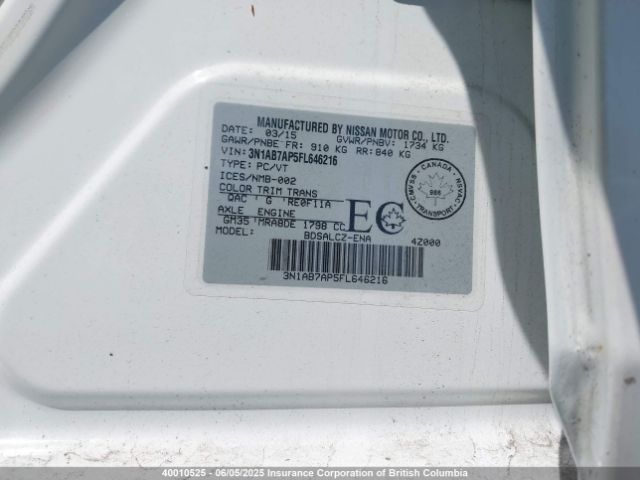 3N1AB7AP5FL646216 Nissan Sentra S/sv/sr/sl