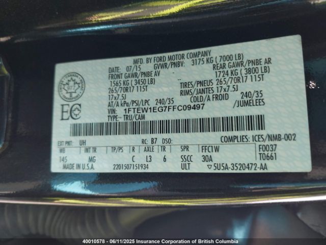 1FTEW1EG7FFC09497 Ford F150