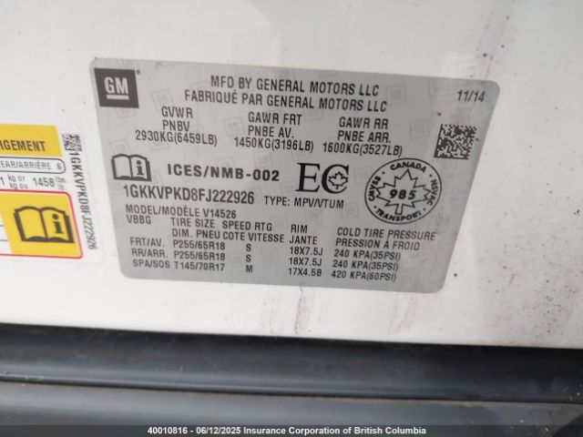 1GKKVPKD8FJ222926 GMC ACADIA SLE