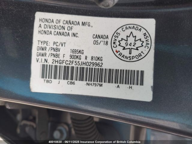 2HGFC2F55JH029962 Honda Civic