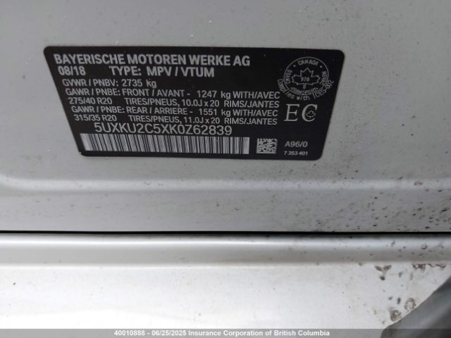 5UXKU2C5XK0Z62839 BMW 2019