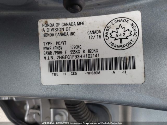 2HGFC1F93HH102141 Honda l15b7