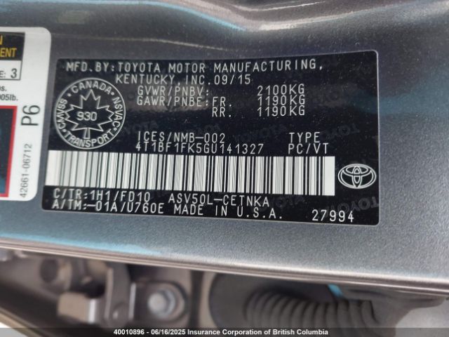 4T1BF1FK5GU141327 Toyota Camry