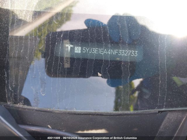 5YJ3E1EA4NF332733 Tesla MODEL 3