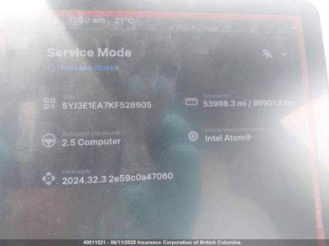 5YJ3E1EA7KF528905 Tesla MODEL 3