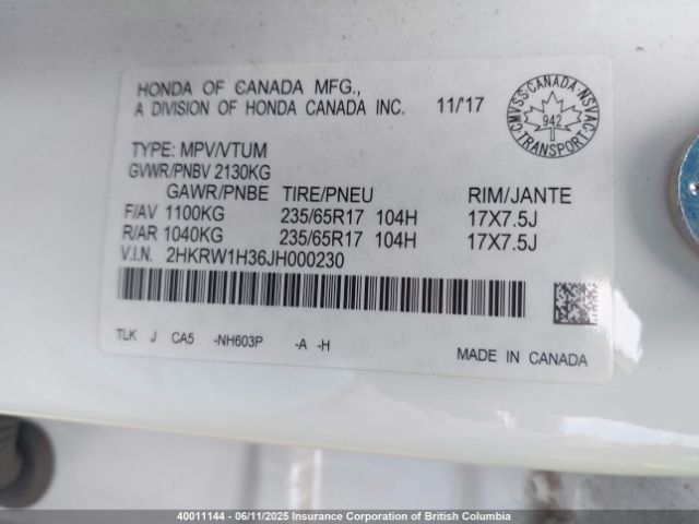 2HKRW1H36JH000230 Honda CR-V