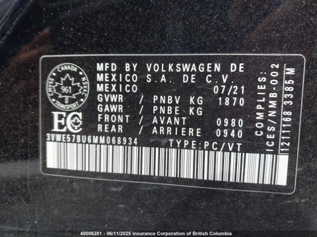 3VWE57BU6MM068934 Volkswagen JETTA SEL