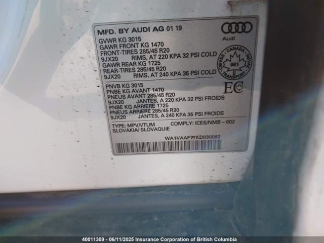 WA1VAAF77KD030082 Audi Q7