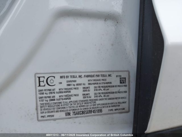 7SAXCBE5XRF451895 Tesla MODEL X