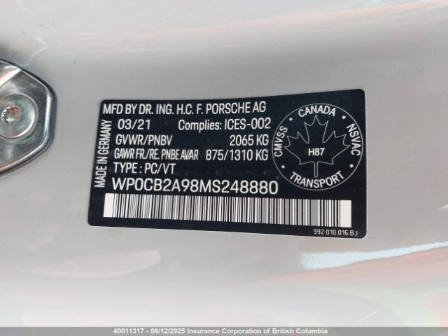 WP0CB2A98MS248880 Porsche 911