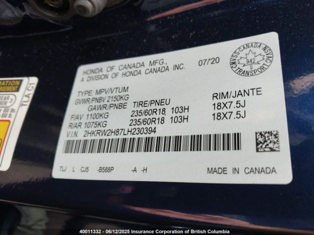 2HKRW2H87LH230394 Honda l15be