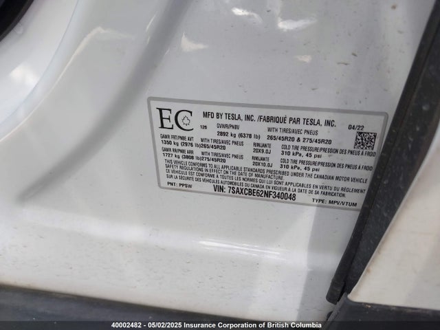 7SAXCBE62NF340048 Tesla MODEL X