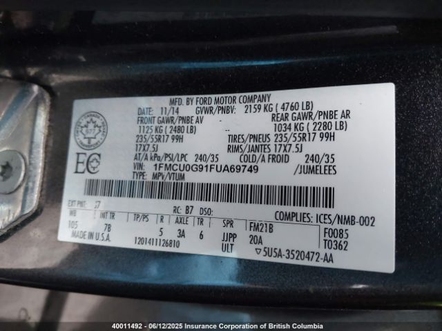 1FMCU0G91FUA69749 Ford ESCAPE SE