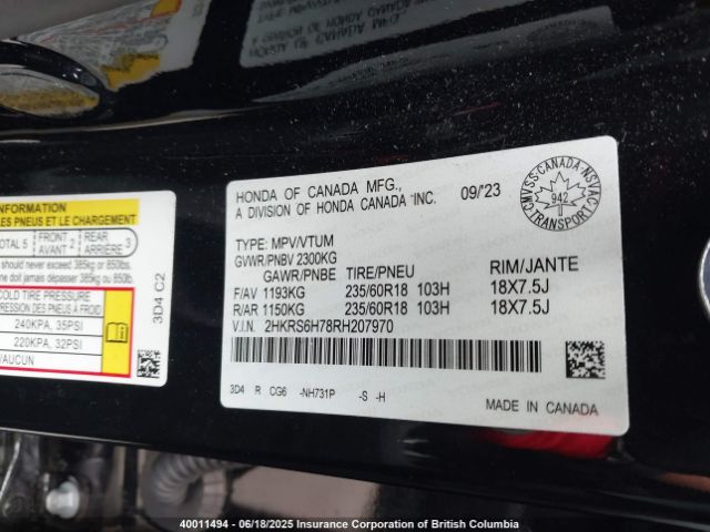 2HKRS6H78RH207970 Honda CR-V