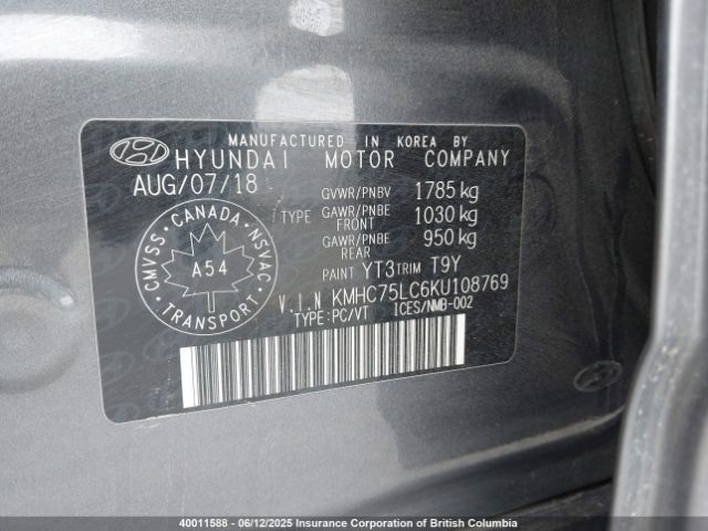 KMHC75LC6KU108769 Hyundai Ioniq