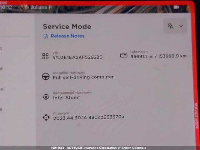 5YJ3E1EA2KF529220 Tesla MODEL 3