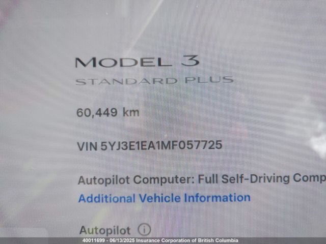 5YJ3E1EA1MF057725 Tesla MODEL 3