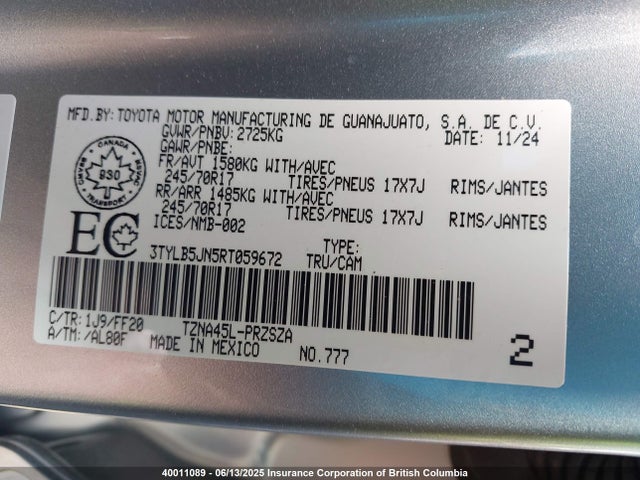 Продаж на аукціоні авто 2024 Toyota Tacoma Double Cab/sr5/trd Sport/trd Off Road/ltd, vin: 3TYLB5JN5RT059672, номер лоту: 40011089