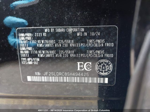 JF2SLDRC8SH494425 Subaru Forester Limited