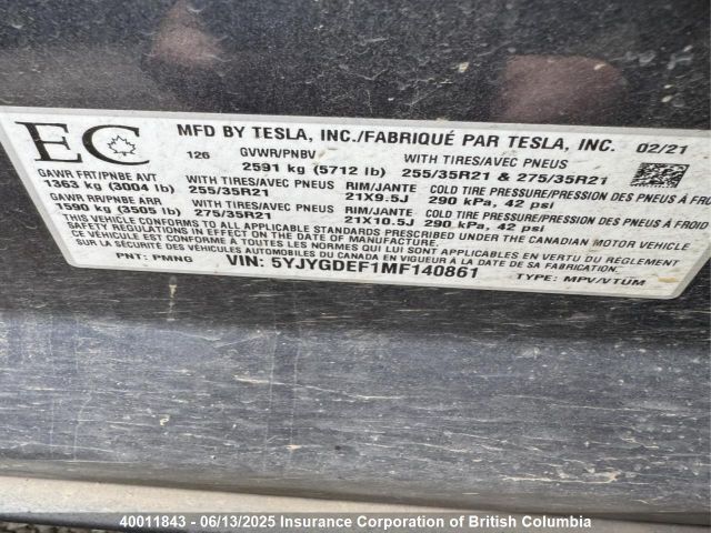 5YJYGDEF1MF140861 Tesla Model Y