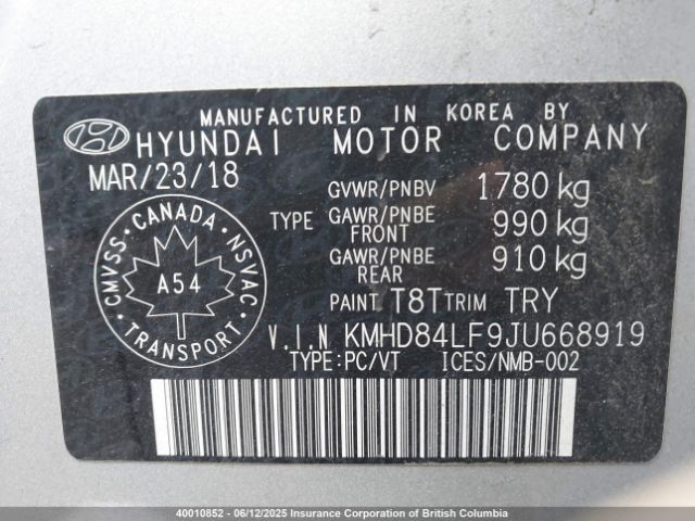 KMHD84LF9JU668919 Hyundai Elantra Sel/value/limited