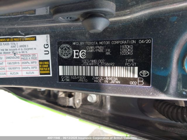 JTDKARFP7L3158692 Toyota Prius