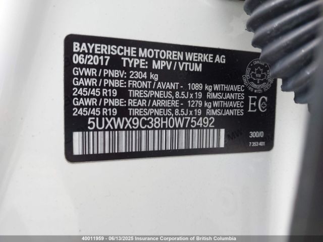 5UXWX9C38H0W75492 BMW X3