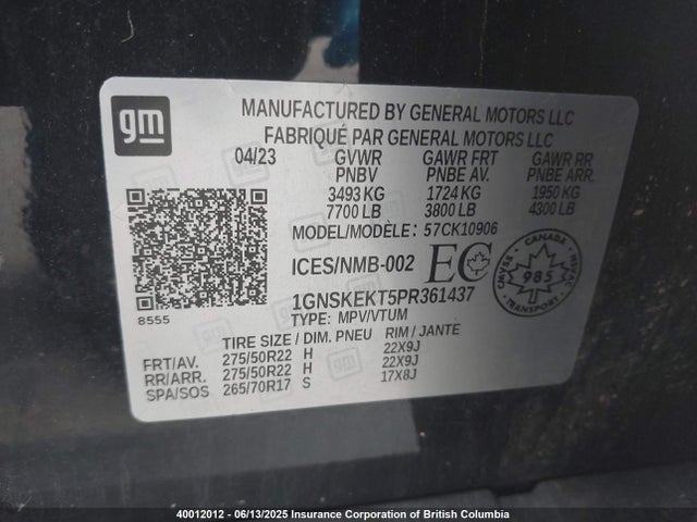 1GNSKEKT5PR361437 Chevrolet lm2