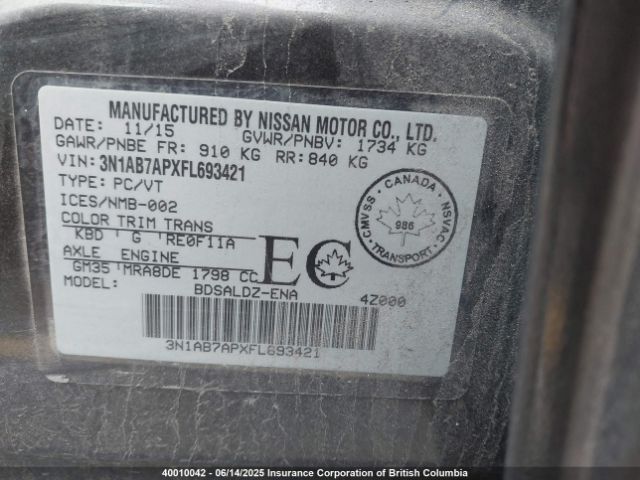 3N1AB7APXFL693421 Nissan Sentra S/sv/sr/sl