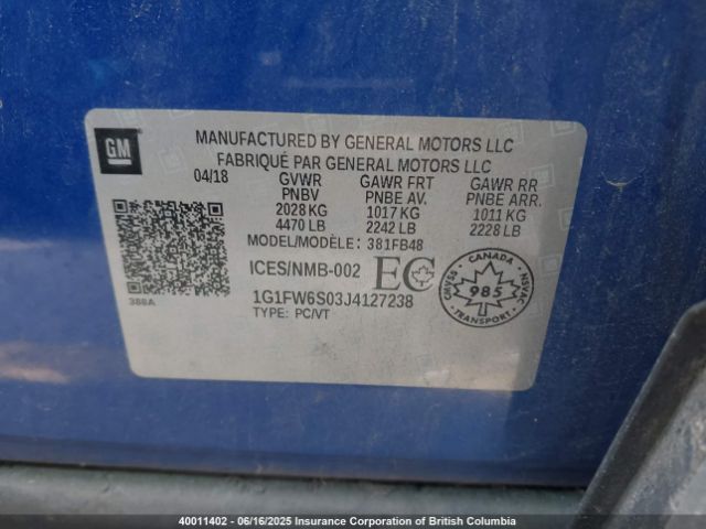 1G1FW6S03J4127238 Chevrolet BOLT EV LT