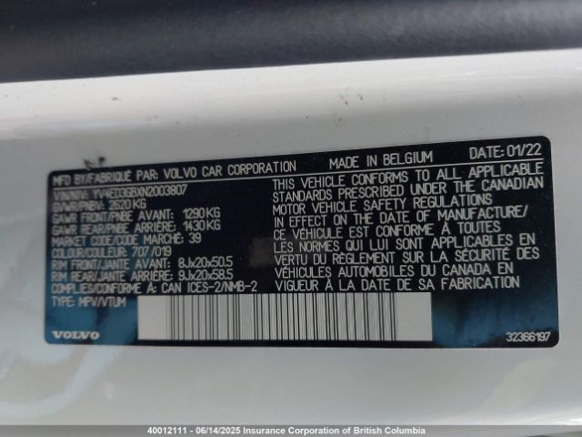 YV4ED3GBXN2003807 Volvo C40