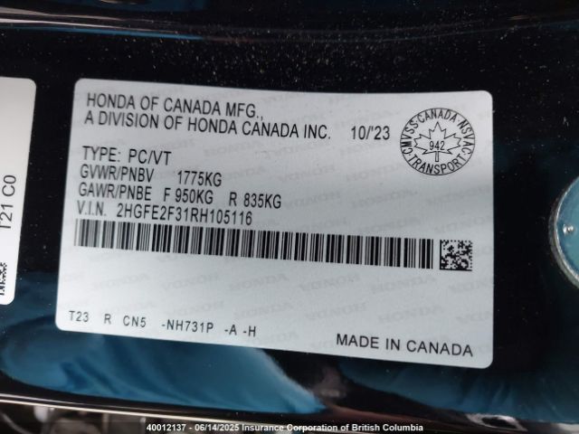 2HGFE2F31RH105116 Honda Civic