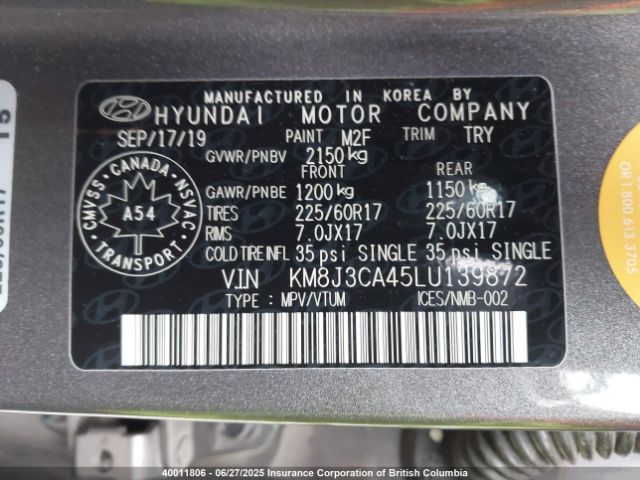 KM8J3CA45LU139872 Hyundai gdi nu
