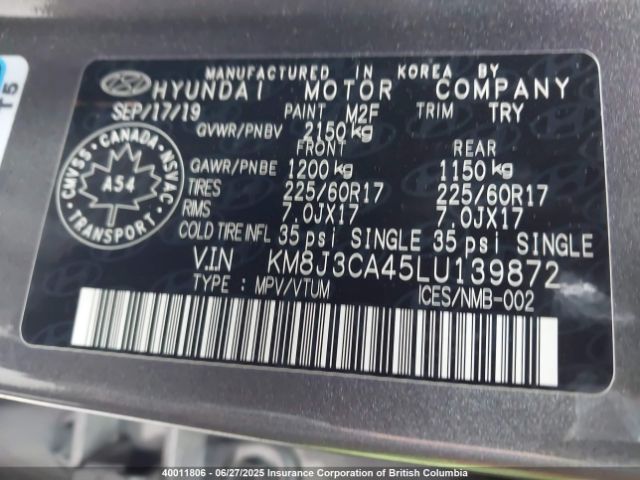 KM8J3CA45LU139872 Hyundai gdi nu