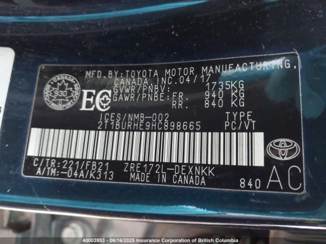 2T1BURHE9HC898665 Toyota Corolla L/le/xle/se/xse