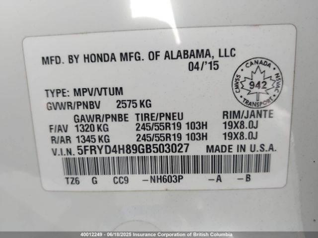 5FRYD4H89GB503027 Acura MDX