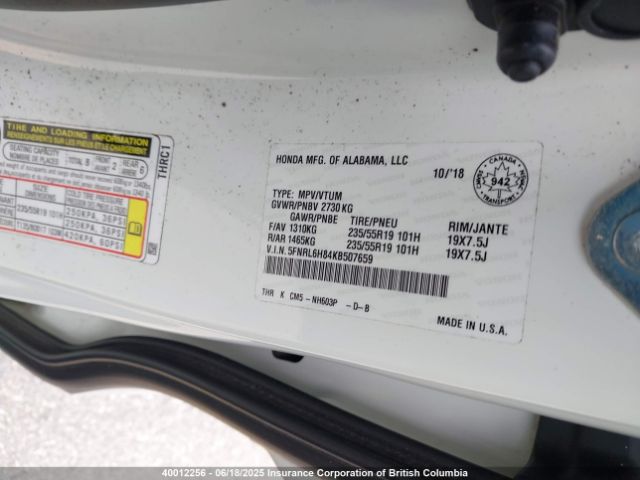 5FNRL6H84KB507659 Honda j35y7