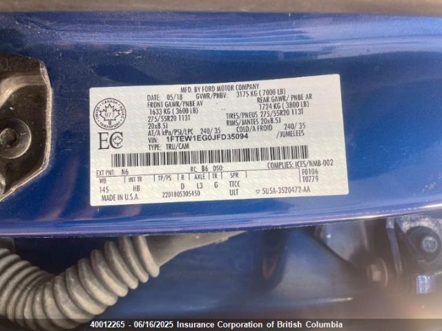 1FTEW1EG0JFD35094 Ford F-150 Lariat