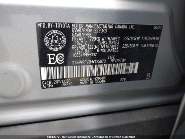 2T3RWRFV8MW125973 Toyota a25a-fxs, 3nm+4nm(ni)
