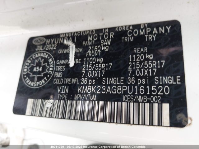 KM8K23AG8PU161520 Hyundai Kona Se