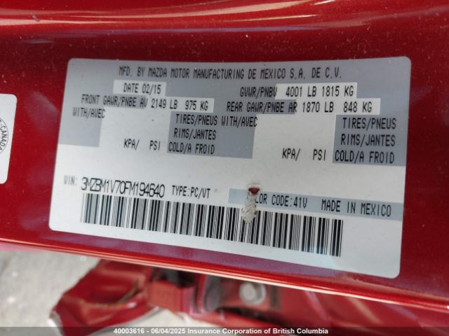 3MZBM1V70FM194640 Mazda 3 TOURING