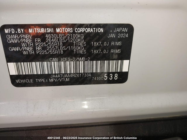 JA4ATUAA4RZ617334 Mitsubishi tc/ic mivec