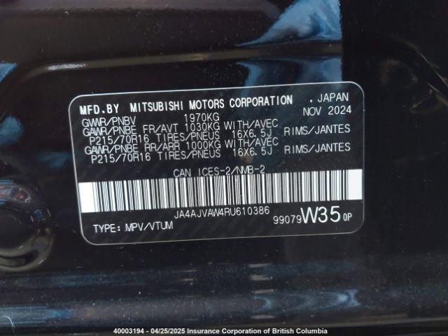 JA4AJVAW4RU610386 Mitsubishi Rvr Se/sel/noir/gt