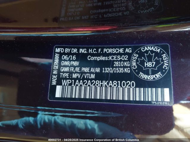 WP1AA2A28HKA81020 Porsche Cayenne