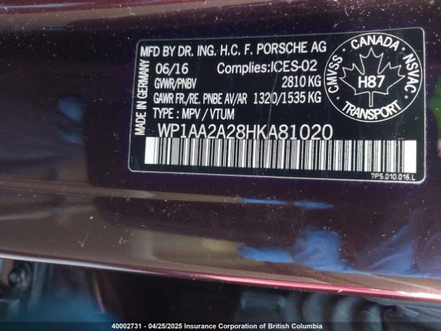 WP1AA2A28HKA81020 Porsche Cayenne