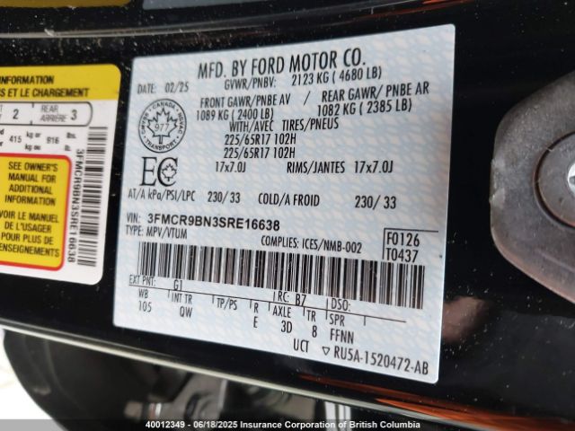 3FMCR9BN3SRE16638 Ford Bronco Sport Big Bend
