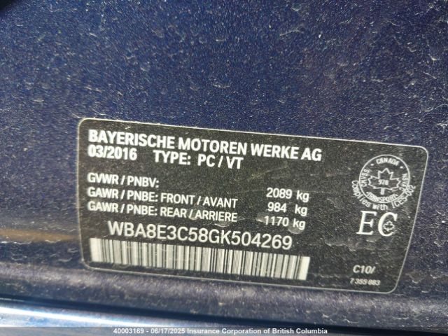 WBA8E3C58GK504269 BMW 328 Xi Sulev