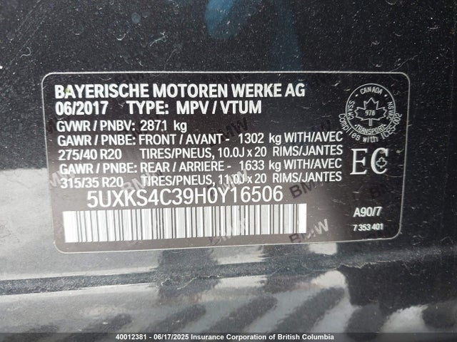 5UXKS4C39H0Y16506 BMW X5